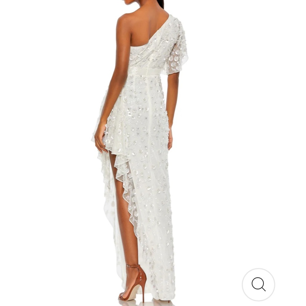 Mac Duggal NWT 4 One Shoulder Embellished High Low Asymmetric Gown White - Picture 2 of 13